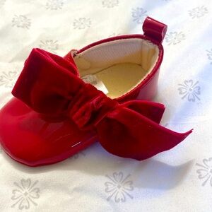 New- Red Shiny Baby Shoes With Velvet Bow